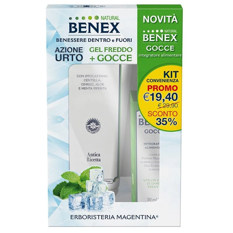 Erboristeria Magentina Natural Benex Kit Convenienza Gel Freddo +Azione Urto 1 Erboristeria Magentina Natural Benex Kit Convenienza Gel Freddo +Azione Urto
